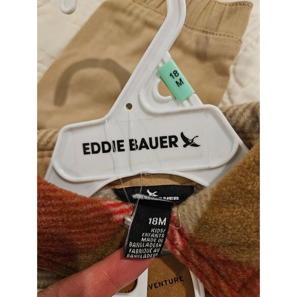 Eddie Bauer Toddler Baby 2 Piece Set Plaid Flannel Shacket‎ and Joggers 18M NEW